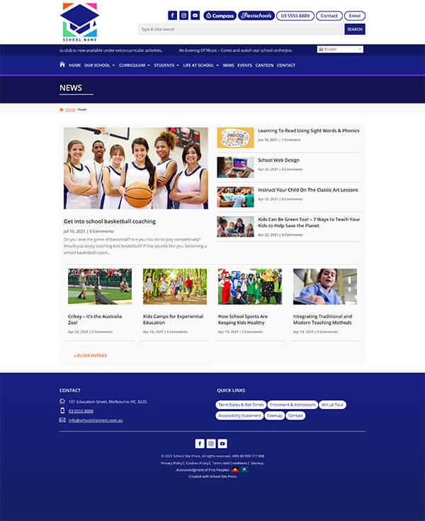School Website Design News Category Display