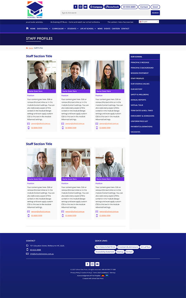 School Website Design Staff Profiles